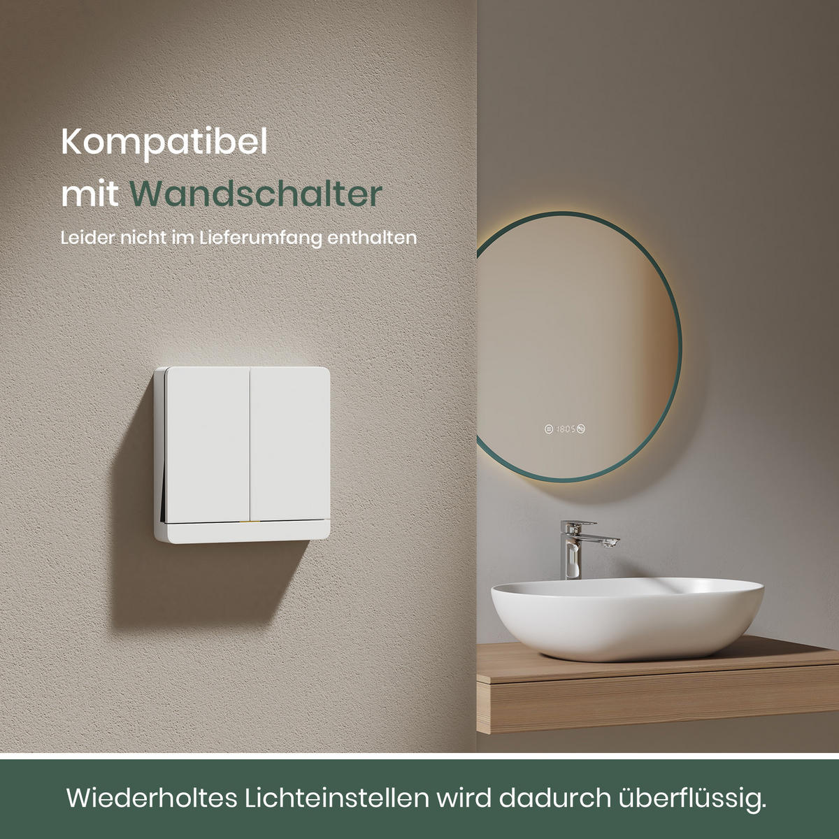 BADSPIEGEL mit Beleuchtung Grün ф60 cm - Grün, Glas (60/60/60cm) - EMKE