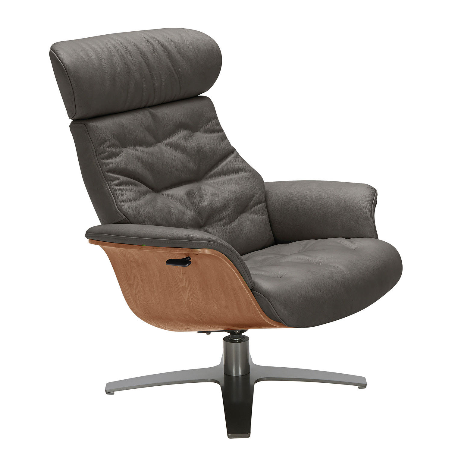 RELAXSESSEL - Dunkelgrau, Leder/Holz (79/100/84cm) - home24