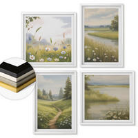 WANDBILDER 4er-Set - 50x50 cm & 40x60 cm Weißer Rahmen - Frühlingslandschaft Flusswiese - Weiß, Kunststoff (50/50cm) - ArtPrintCave