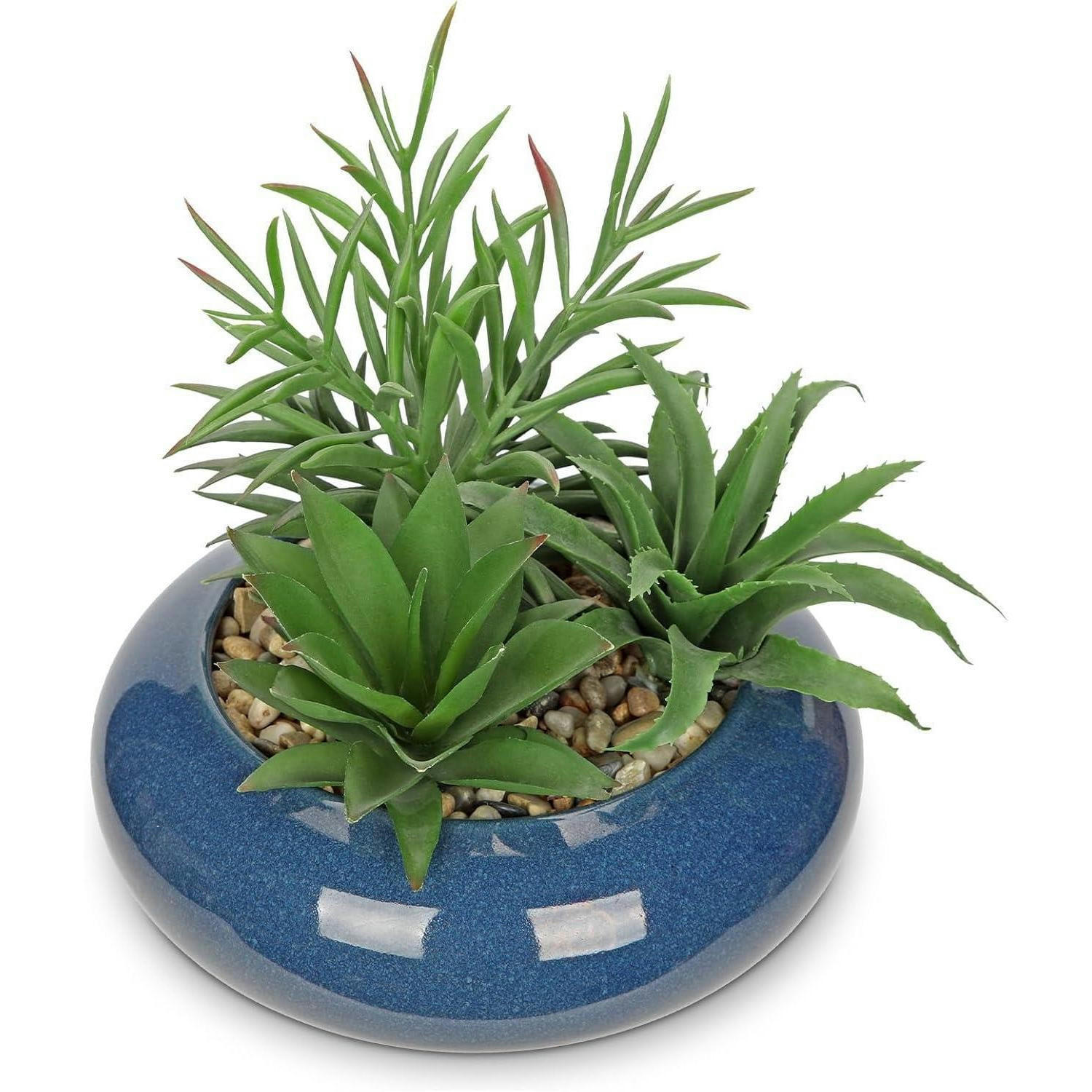 KUNSTPFLANZE Sukkulente im Keramiktopf 18 cm Blau - Blau, Keramik (18cm)