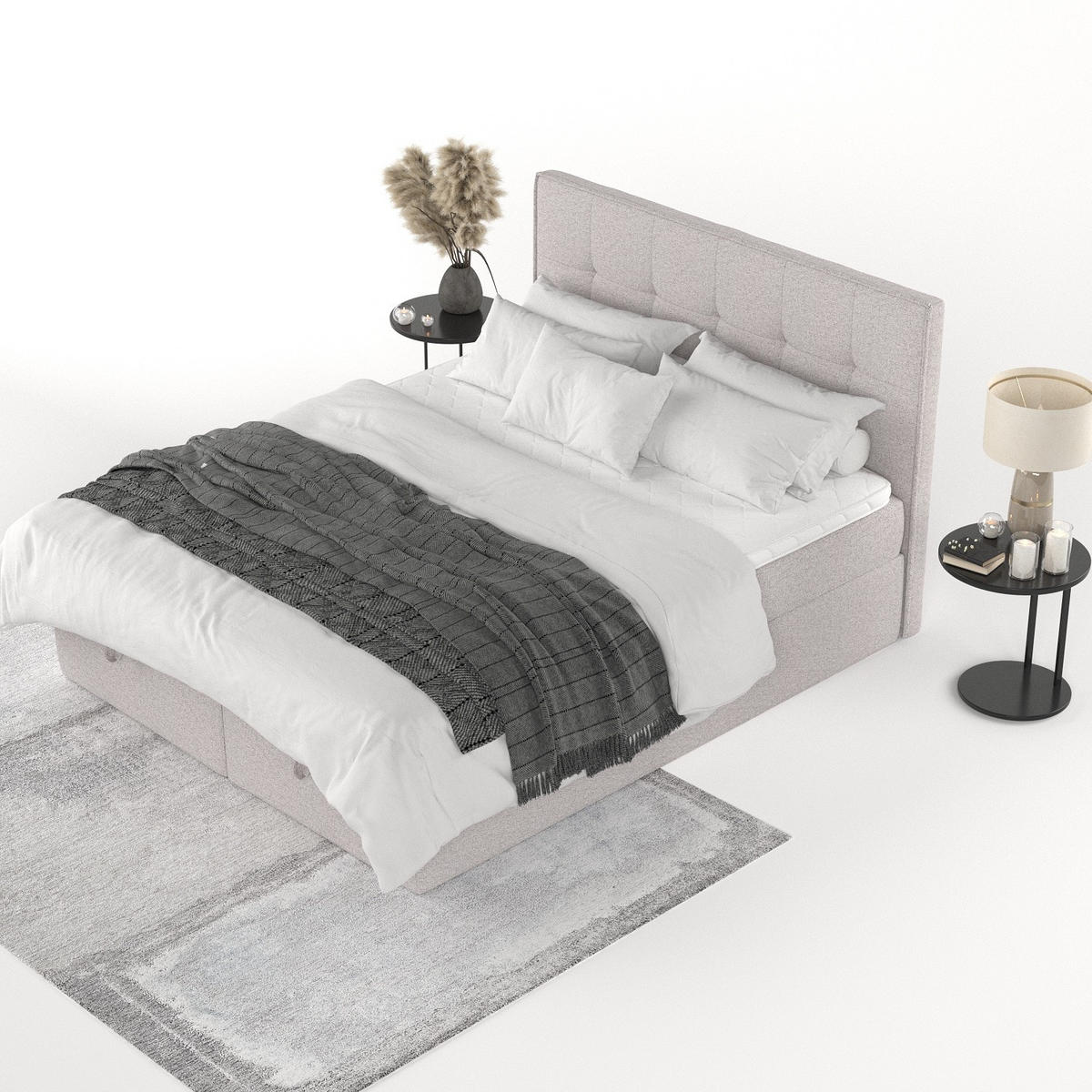 BOXBETT Tivra 180/200 cm Beige im Riva Stoff - Beige/Schwarz, Holz/Holzwerkstoff (180/200cm) - AltaBeds