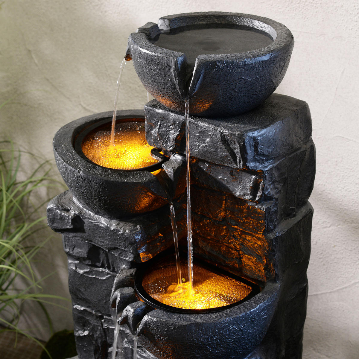 GARTENBRUNNEN 3-stufig dunkelgrau - Grau, Kunststoff (42/40/83cm) - Teamson Home