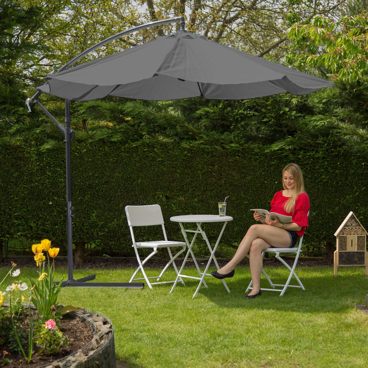 AMPELSCHIRM - Anthrazit, Kunststoff/Textil (300/350cm) - Relaxdays