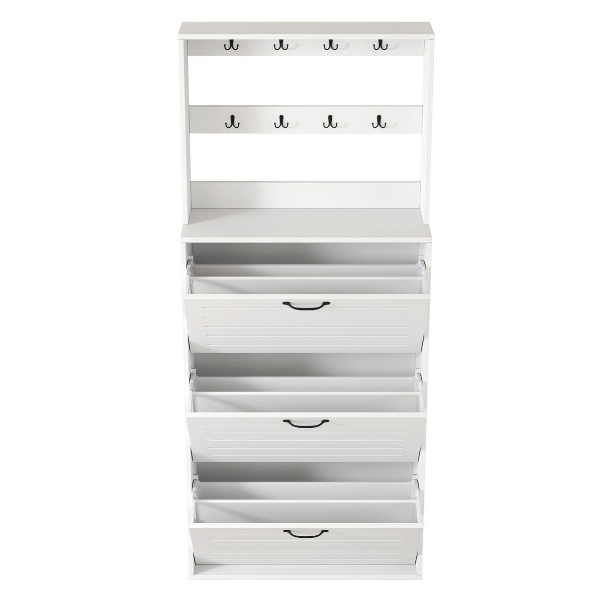 SCHUHSCHRANK 70/25/165 cm mit 8 Haken, platzsparend in Weiß/Schwarz - Weiß, Holzwerkstoff (70/163/25cm) - BEAOK