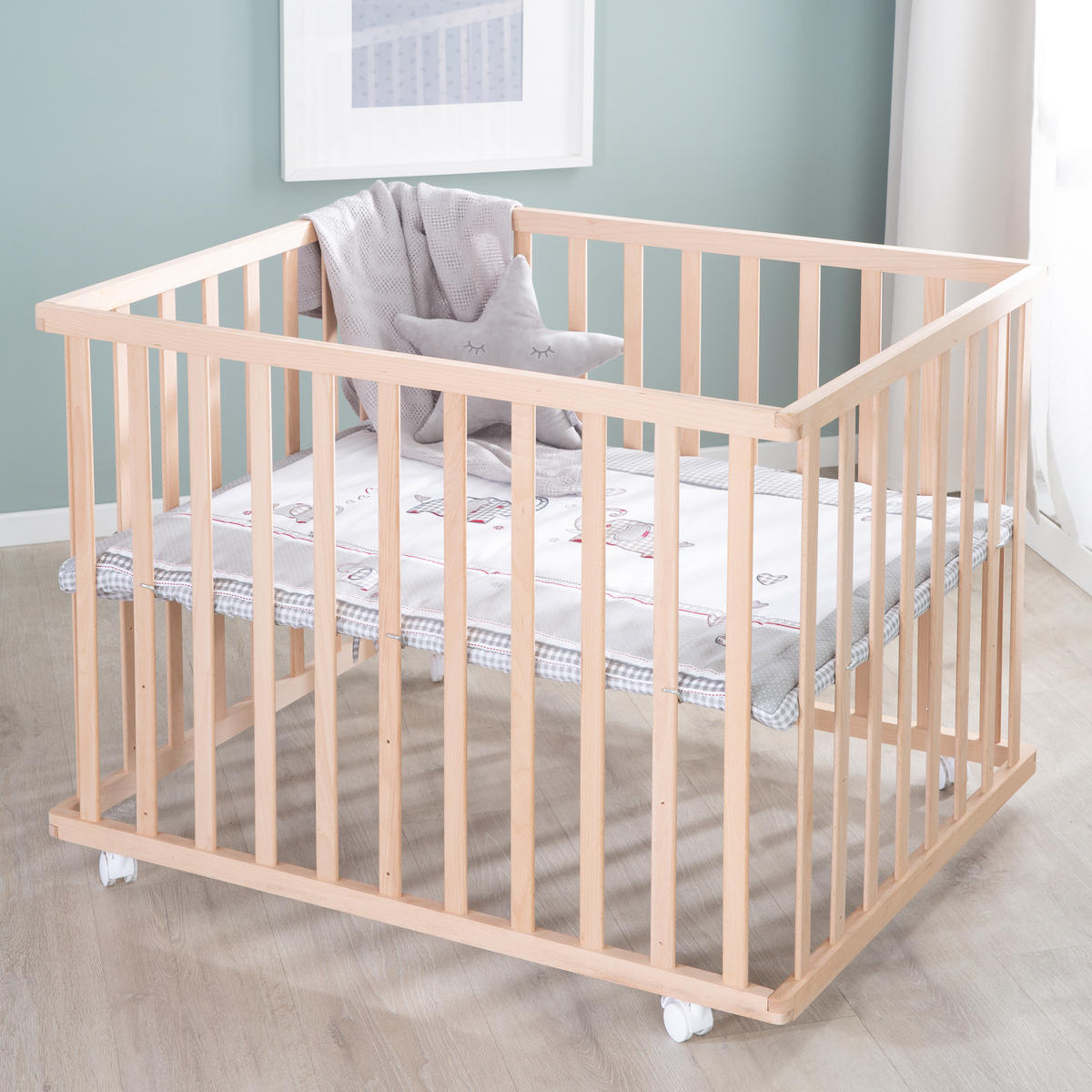 LAUFGITTER 100x75, Jumbo twins grau - Naturfarben, Holzwerkstoff (73/72/98.5cm) - Roba