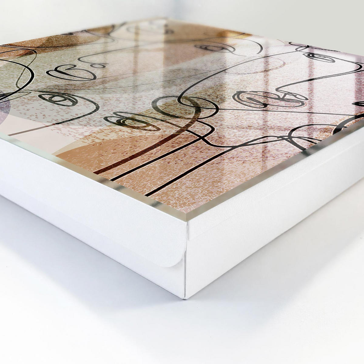 SCHLÜSSELBOX Weiß 30x30 cm – Türöffnung nach rechts - Strichzeichnung - Beige, Metall (30/30/5cm) - TULUP