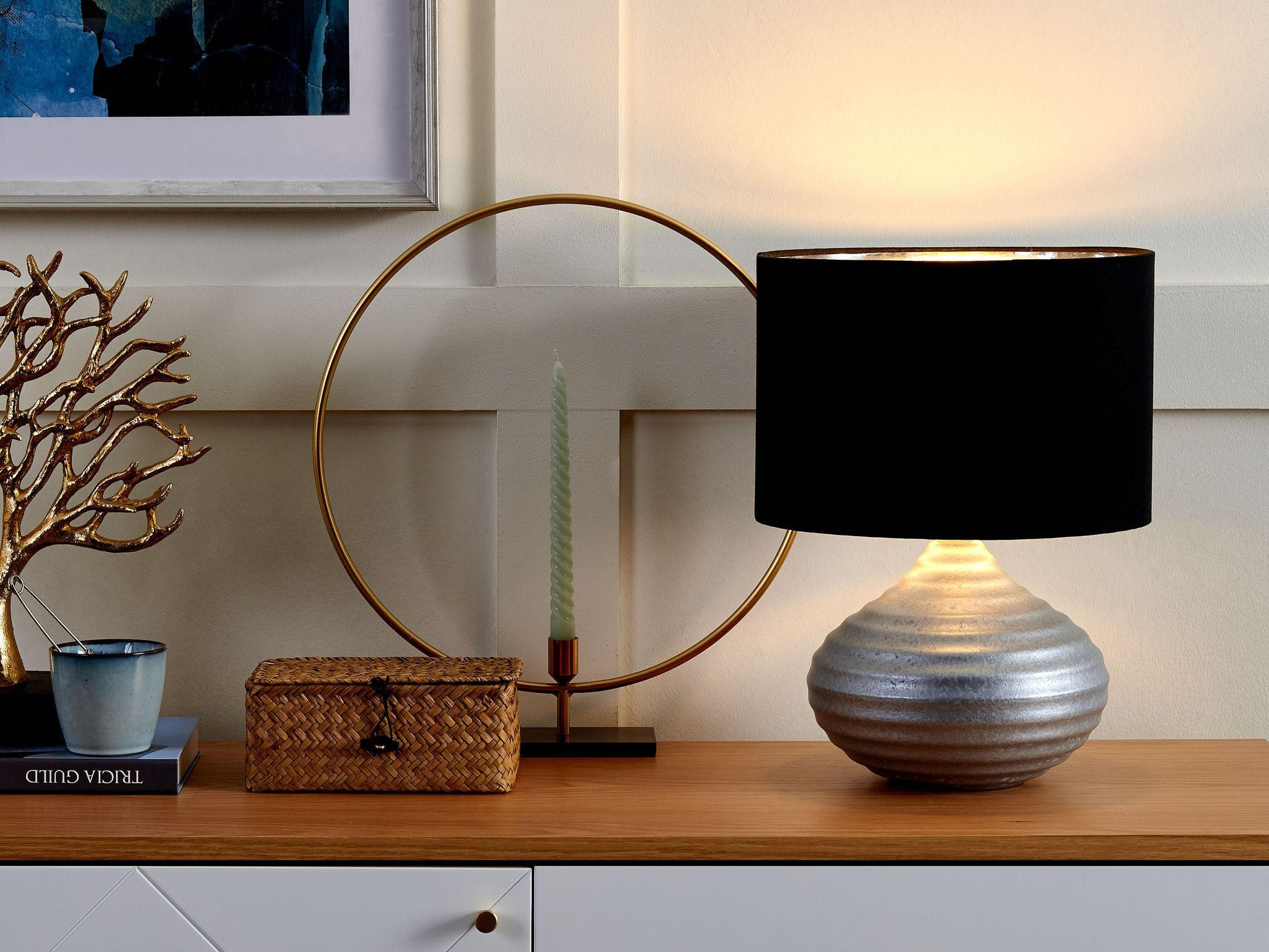 TISCHLAMPE Kuban 32/32/42 cm - Silberfarben, Keramik (32/32/42cm) - Beliani
