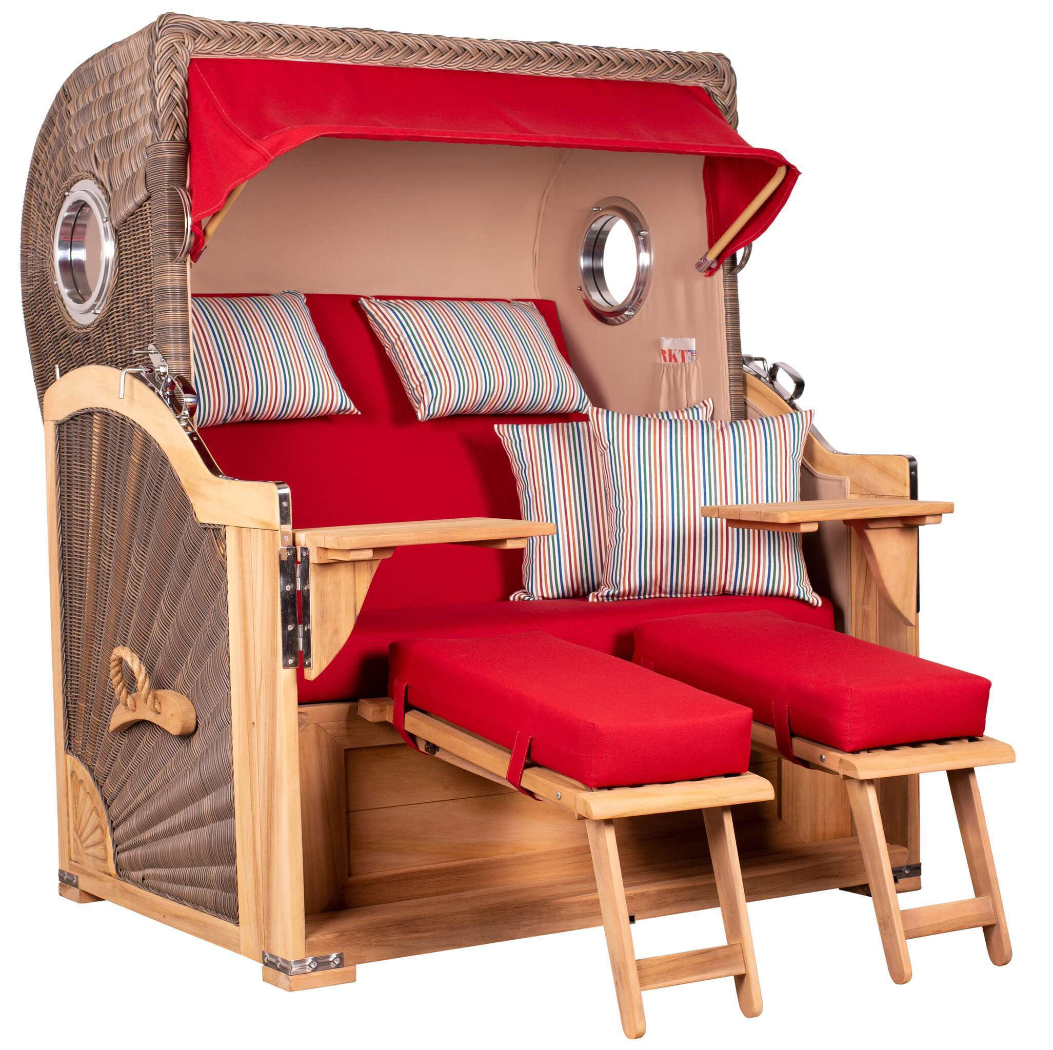 STRANDKORB Baltikum Teak 2,5 Sitzer - Rot/Braun, Holz/Metall (142/170/95cm) - Mr. Deko
