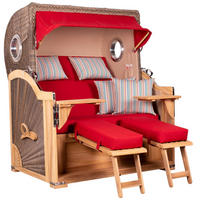 STRANDKORB Baltikum Teak 2,5 Sitzer - Rot/Braun, Holz/Metall (142/170/95cm) - Mr. Deko
