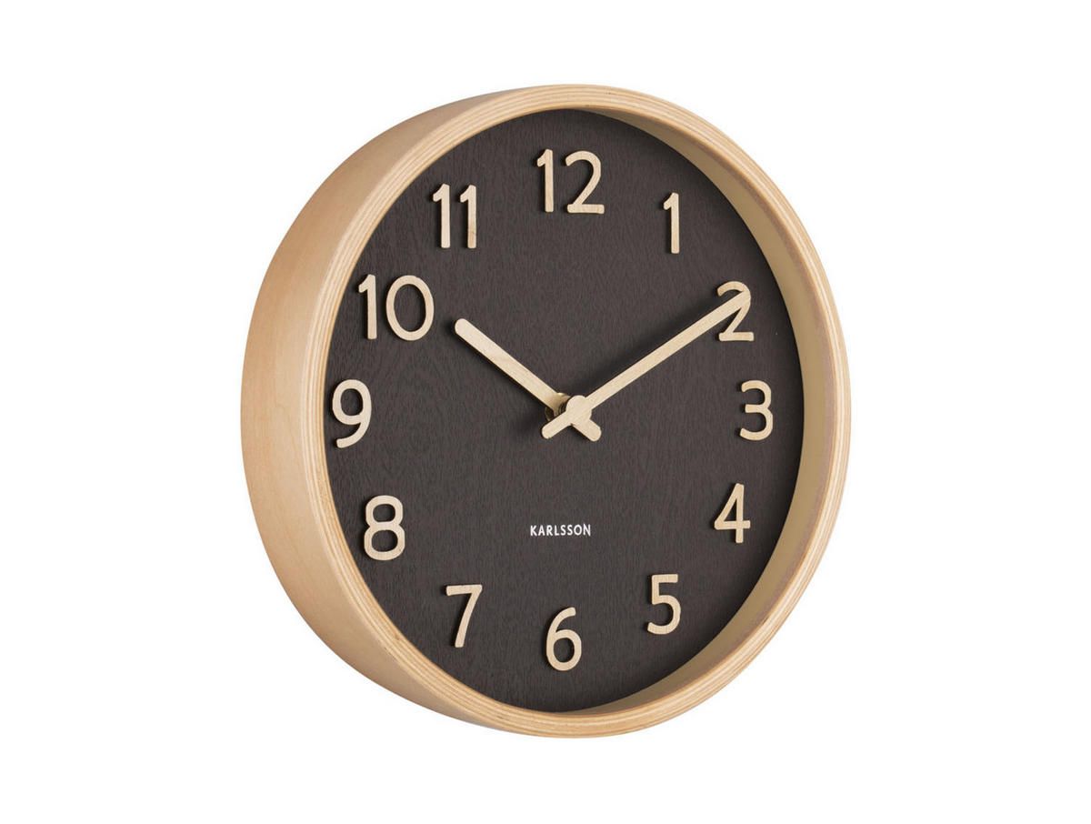 WANDUHR Pure Wood Grain Ø22 cm - Schwarz, Holz (22/22/4.5cm) - Karlsson