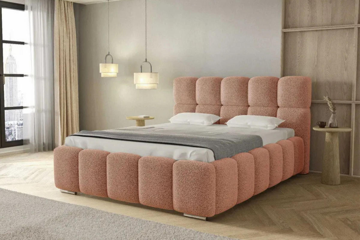 POLSTERBETT LUNA mit Kopfteil, 160 x 200 cm, Doppelbett mit Bettkasten und Lattenrost aus Metall, Boucle Stoff: Rosa - Rosa, Holz/Textil (160/200cm) - Agmat-Furniture