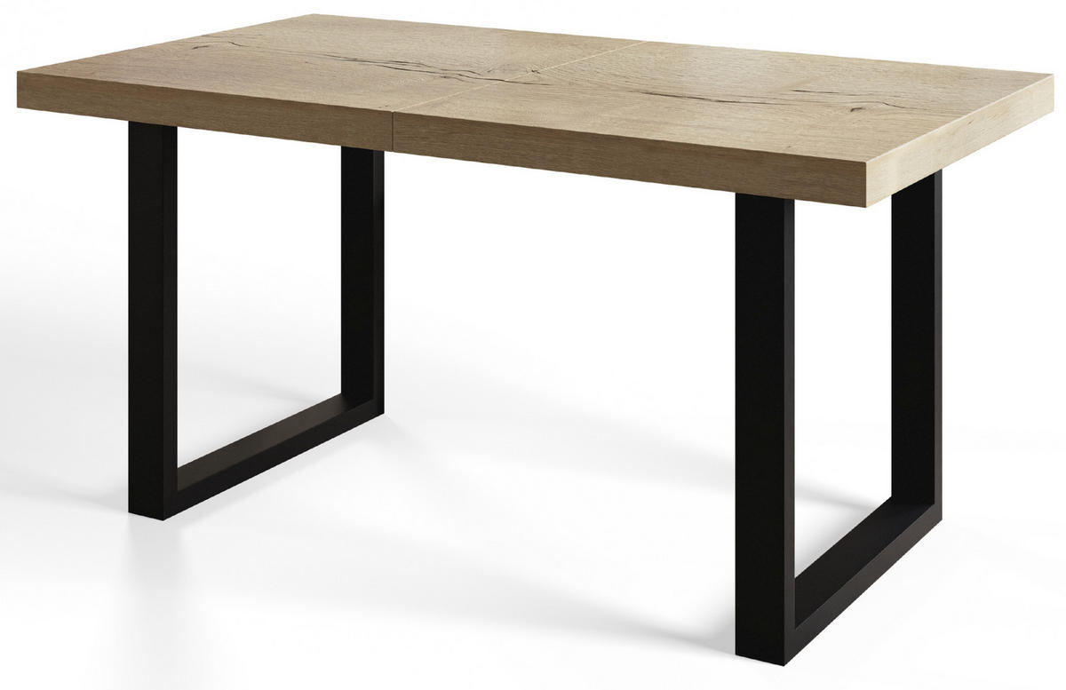 ESSZIMMERTISCH LOFT-U, ausziehbarer Tisch 140-240X80X77 cm, Farbe: HALIFAX, mit Metallbeinen in Farbe Schwarz - Schwarz/Naturfarben, Holzwerkstoff (140/80/77cm) - Alpi-Möbel
