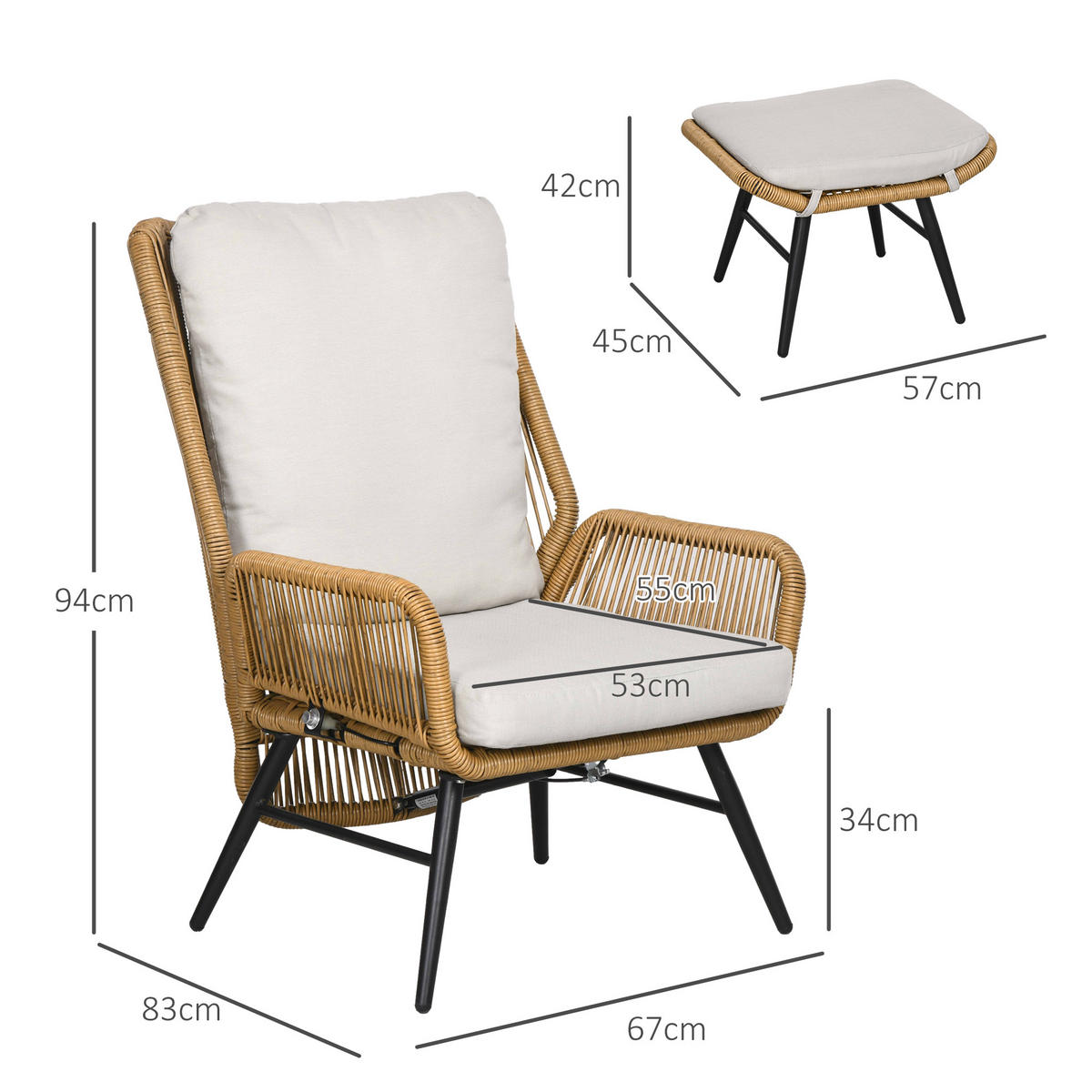GARTENMÖBEL Set, Polyester, Naturholz - Naturfarben, Kunststoff - Outsunny