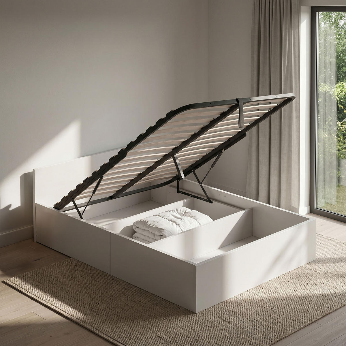 BETT mit Bettkasten 120x200 cm Metalllattenrost Weiß - Weiß, Holzwerkstoff (120/200cm) - Akord