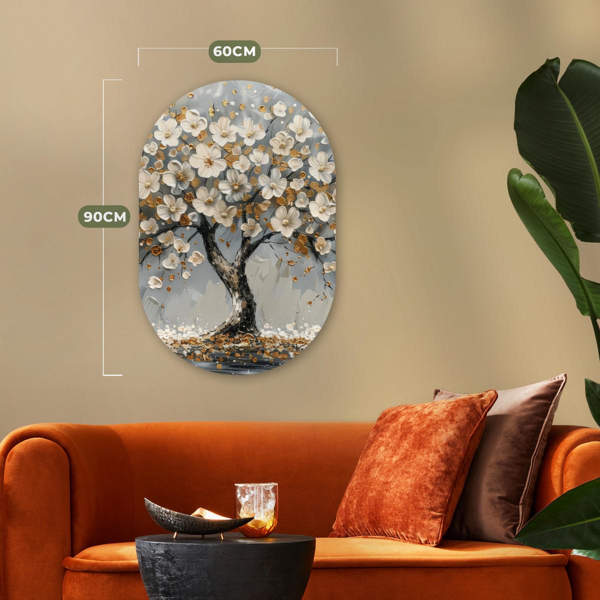 WANDBILD Baum - Gold - Blumen - Abstrakt - Kunst 60x90 cm - Goldfarben, Kunststoff (60/90cm) - MuchoWow