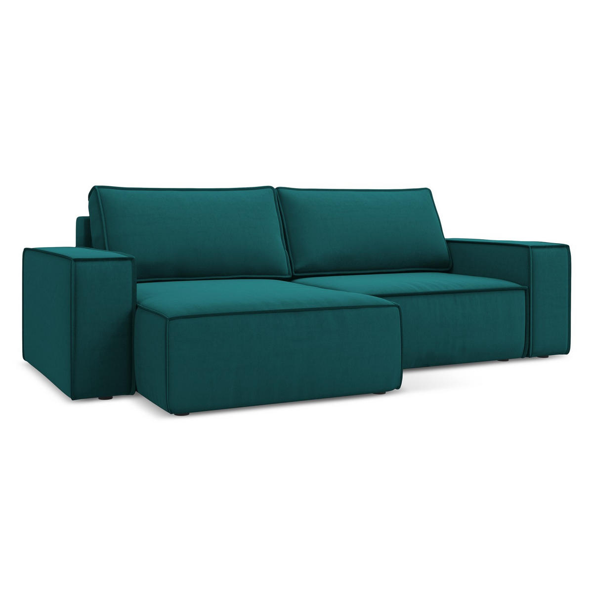 ECKSOFA mit Schlaffunktion Samt Stoff Blau - Blau/Petrol, Kunststoff/Textil (148/257cm) - LaMiaSofa