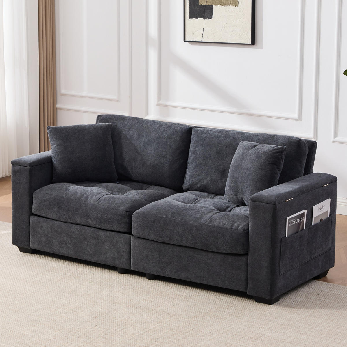 SOFA 2-Sitzer mit Stauraum Chenille Dunkelgrau - Dunkelgrau, Holzwerkstoff (180/84/81.5cm) - Meubliv