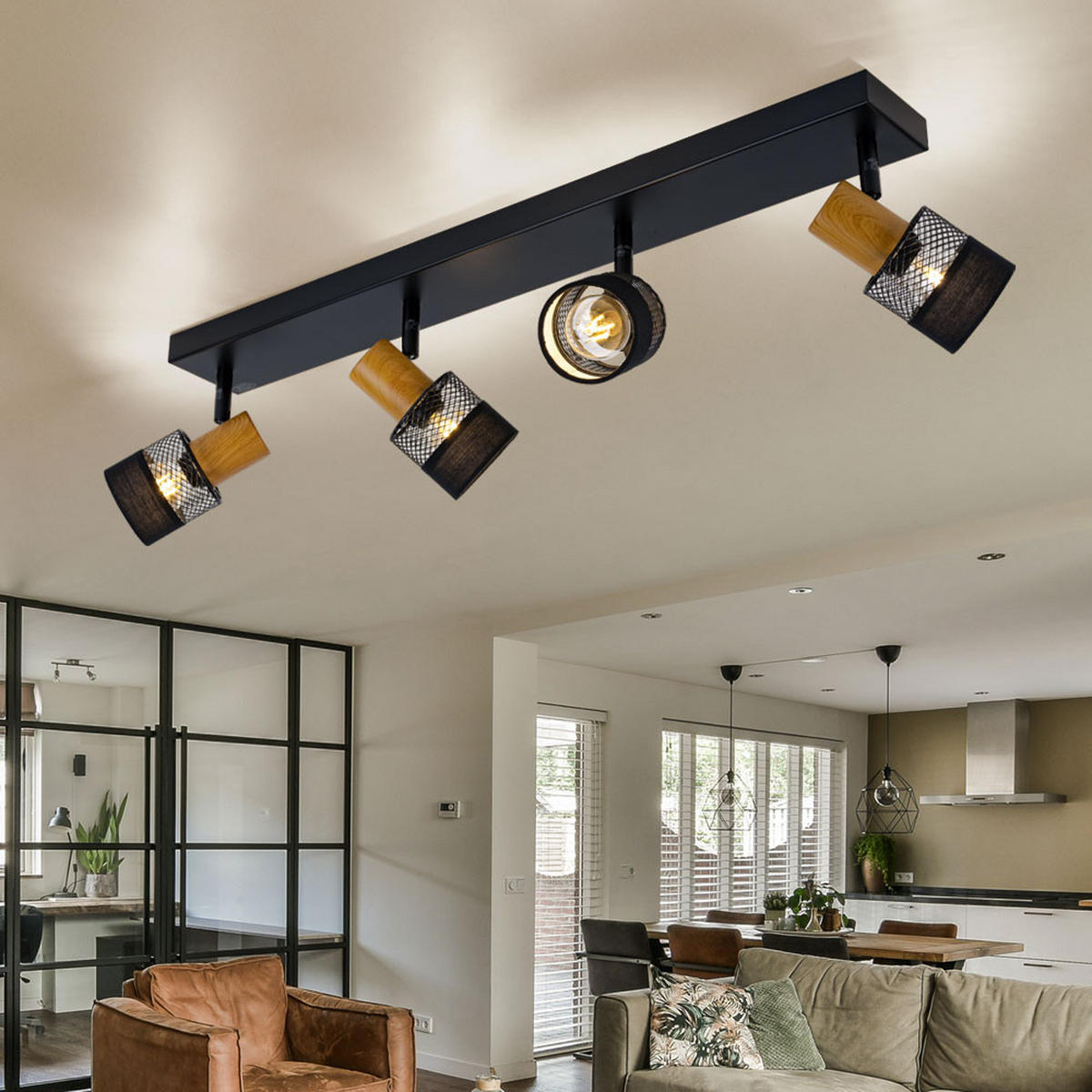 LED DECKENLEUCHTE Holzoptik Braun - Schwarz, Holz (78.5/8/17cm)