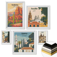 WANDBILDER 5er-Set - 50x50 cm & 20x30 cm & 40x60 cm Weißer Rahmen - Illustrationen von Küstenstädten - Weiß, Kunststoff (40/60cm) - ArtPrintCave