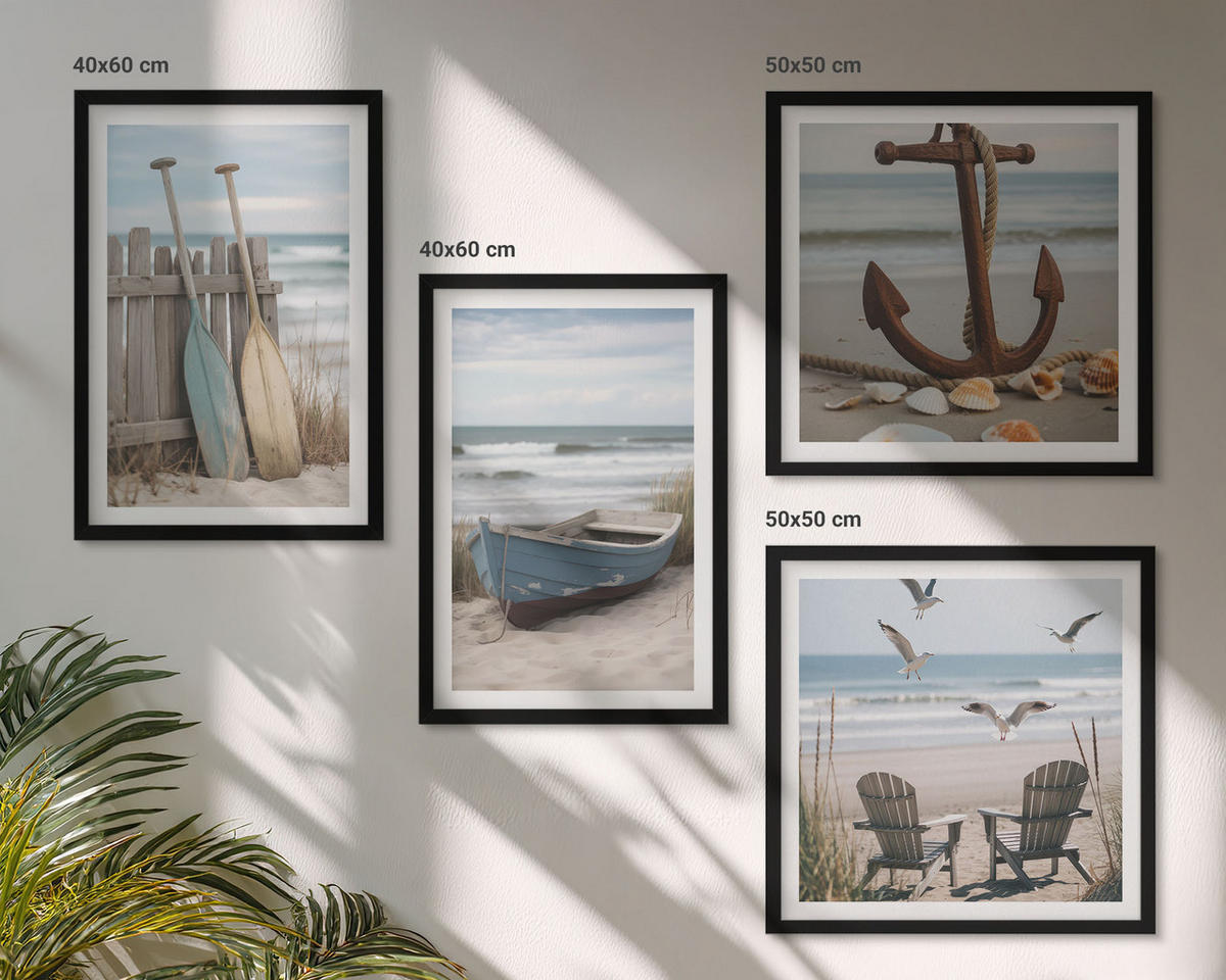 BILDER SET 4er Set - 50x50 cm & 40x60 cm Schwarzer Rahmen - Sommerstrände, Meereslandschaft - Schwarz, Kunststoff (50/50cm) - TULUP
