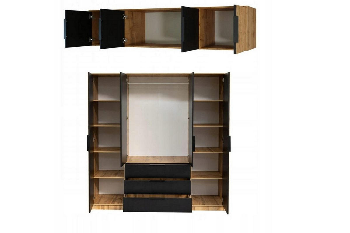 DREHTÜRENSCHRANK LABOO LUX 196/200/58 cm in Weiß mit Lamellen und Aufsatz - Weiß, Holzwerkstoff (196/245/58cm) - Deine Möbel 24