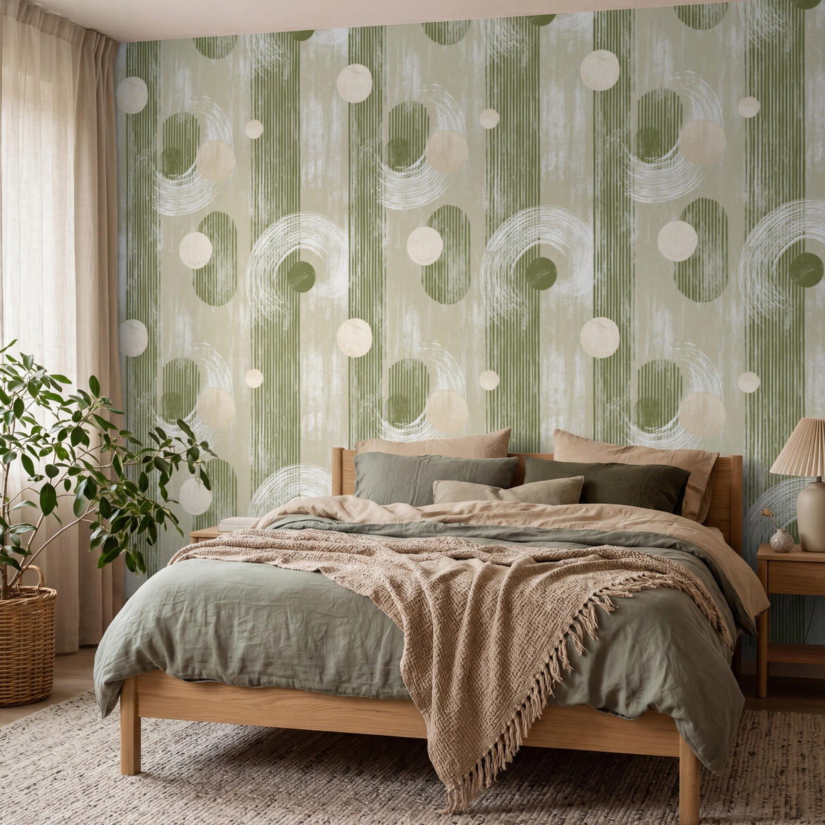 TAPETE - Künstlerisch - Modern - Grün - 350x280 cm - Olivgrün, Papier (350/280cm) - OnlyWow