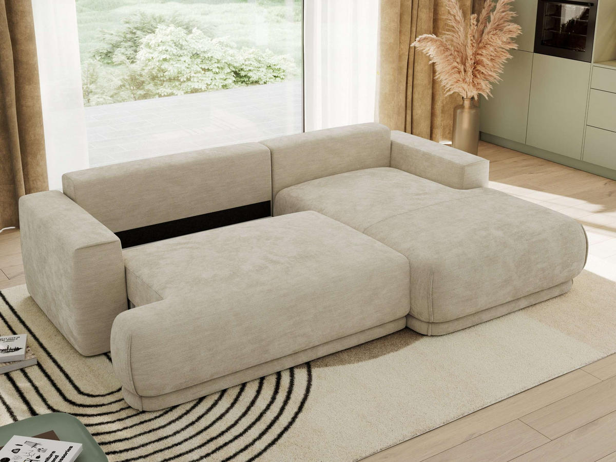 ECKSCHLAFSOFA RINA L Beige Schenille glatt - rechts - Beige/Schwarz, Kunststoff/Textil (170/267cm) - MKS