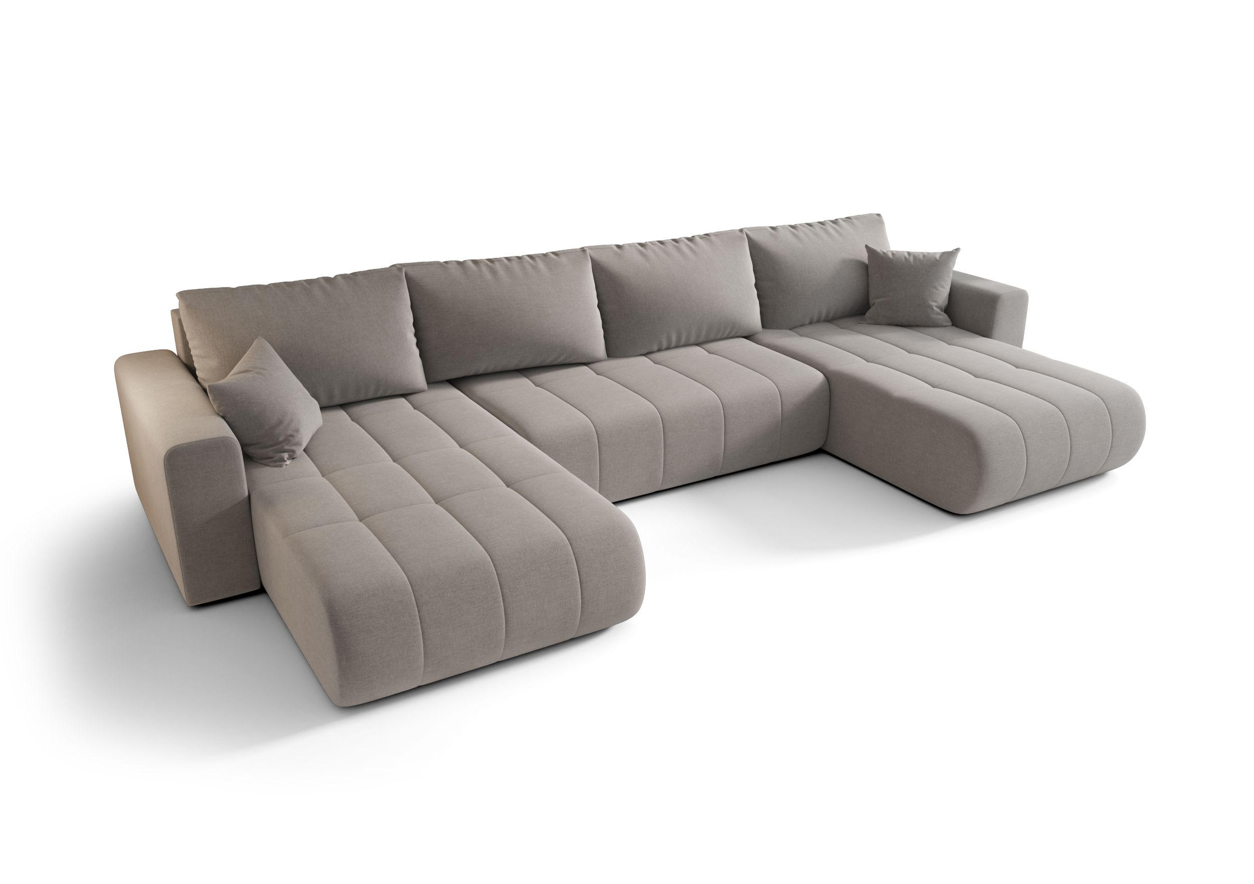 WOHNLANDSCHAFT LARA U-Form beige Strickstoff Wind 11 - Schlaffunktion, Bettkasten - Beige, Textil (385/85/175cm) - Cornero