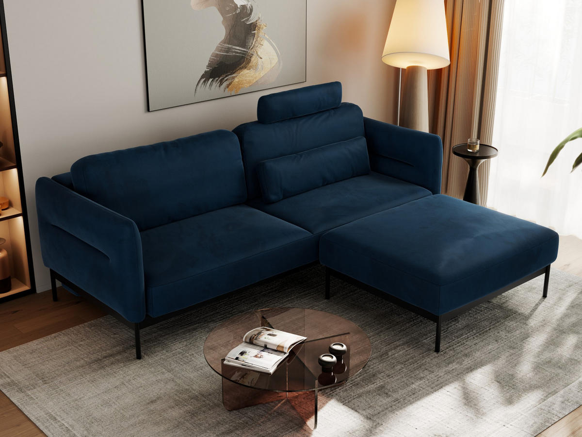 SCHLAFSOFA SALENTO Dunkelblau Velvet - Schwarz/Dunkelblau, Textil/Metall (221/82/193cm) - MKS