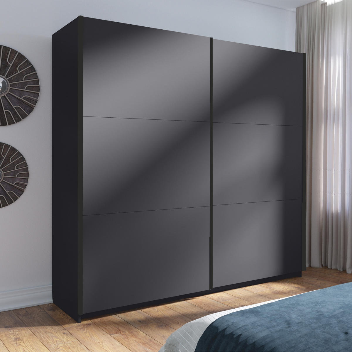 SCHWEBETÜRENSCHRANK 2-Türen in Graphit - Graphitfarben, Holzwerkstoff (60/207/200.6cm) - Home Collective