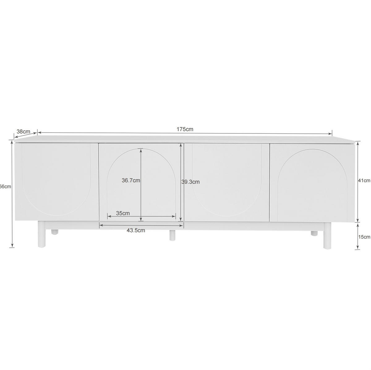 TV-ELEMENT mit 4 Türen 175 x 38 x 56 cm Weiß - Weiß, Holzwerkstoff (38/56/175cm) - Beauniv