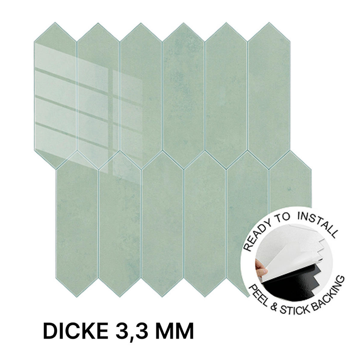 FLIESENAUFKLEBER 1 Stück 30,5 x 30,5 cm Selbstklebende Fliesen - Fico Fumo - Grau/Grün, Kunststoff (30.5/0.3/30.5cm) - Mazovia