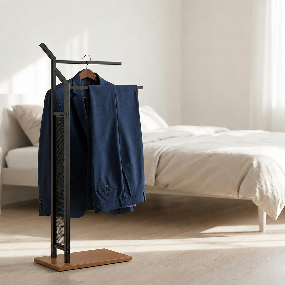 HANDTUCHSTÄNDER Schwarz Holzoptik freistehend 88 cm - Schwarz, Holzwerkstoff/Metall (40/88/20cm) - Relaxdays