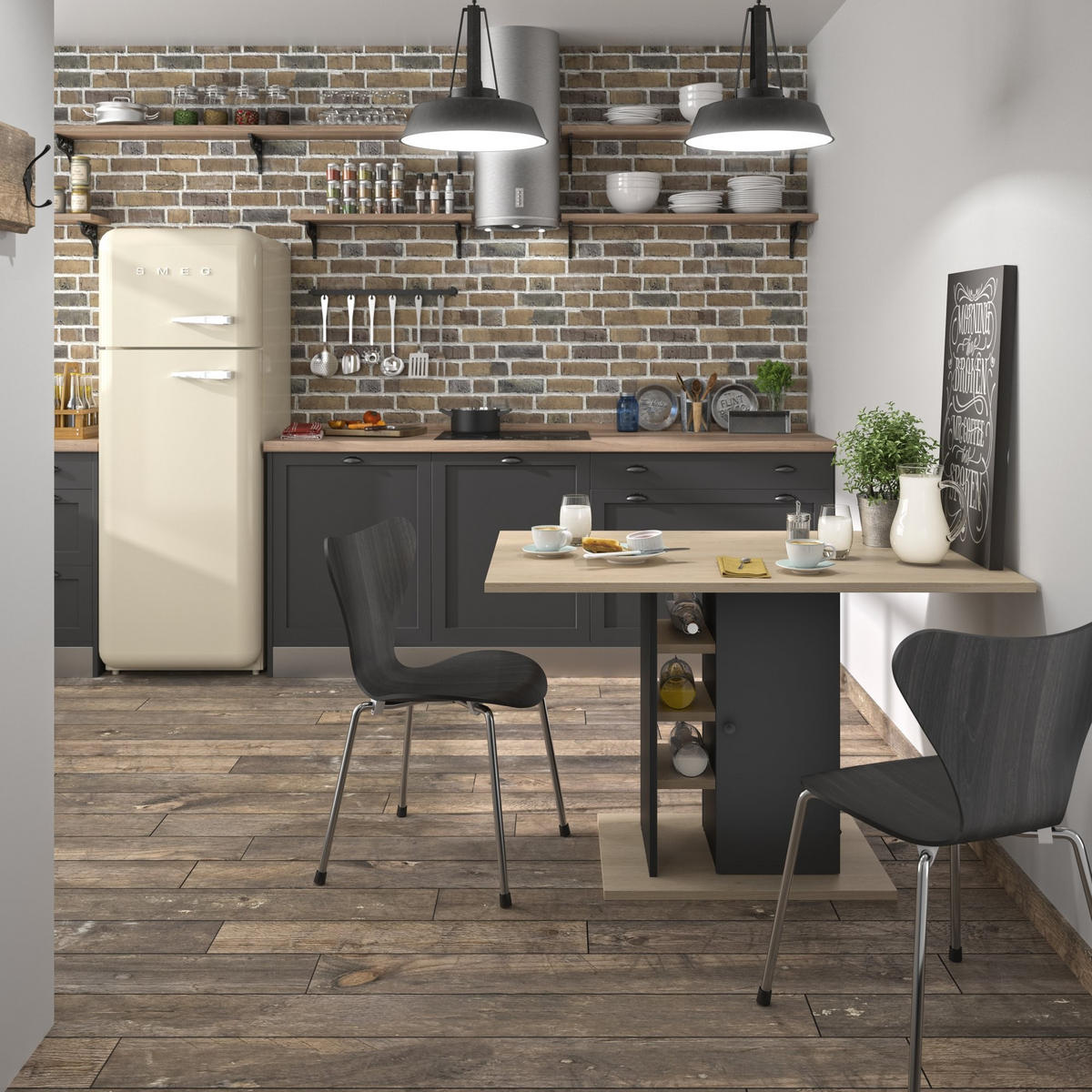 RECHTECKIGER Esstisch mit Aufbewahrung Oxford - Französische Herstellung - 80/120/75 cm - Schwarz, Holzwerkstoff (80/120/75cm) - Calicosy