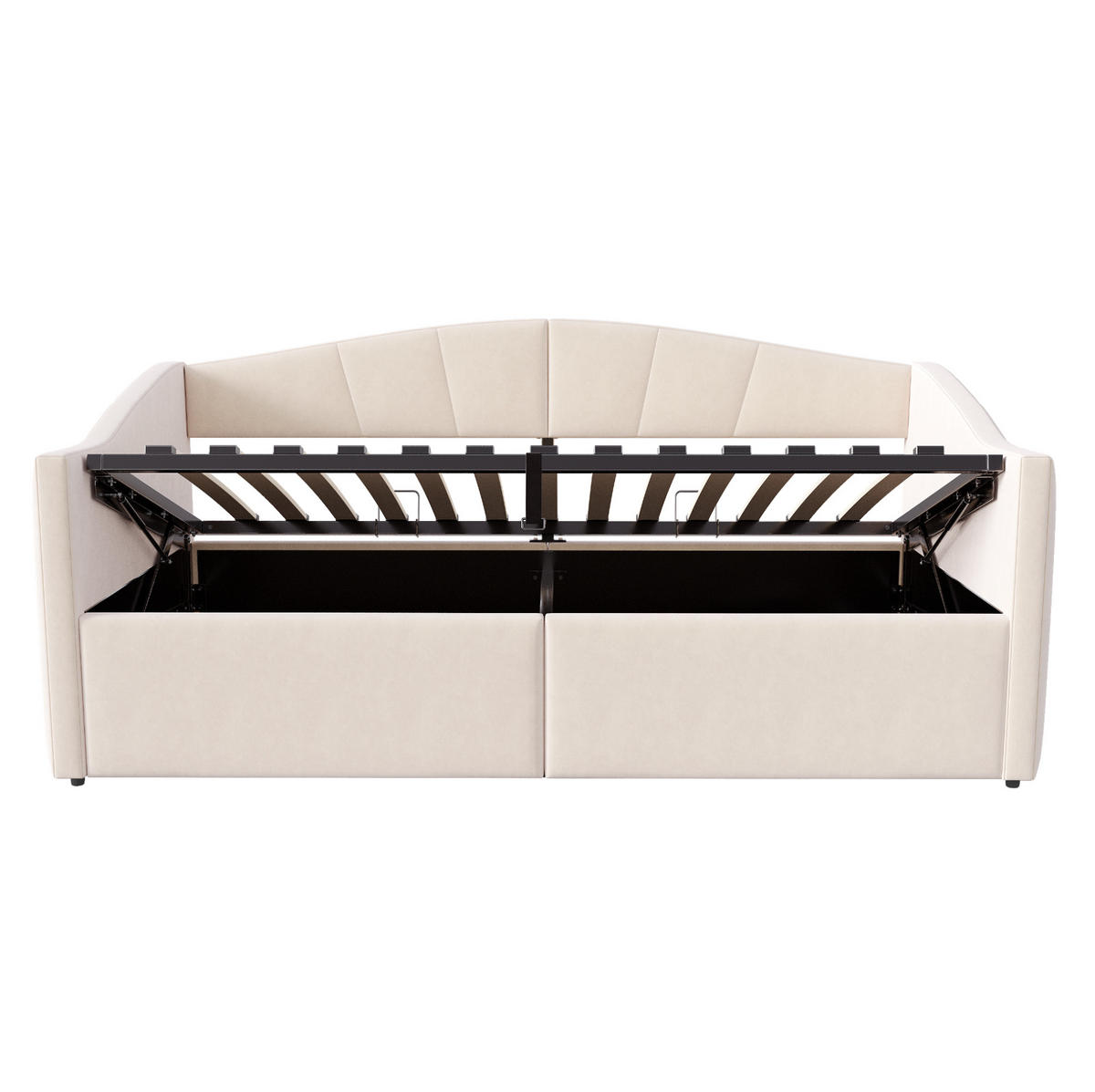 POLSTERBETT 90/200 cm Beige aus Samt mit Bettkasten und Armlehnen - Beige, Textil (90/200cm) - Flora Grace