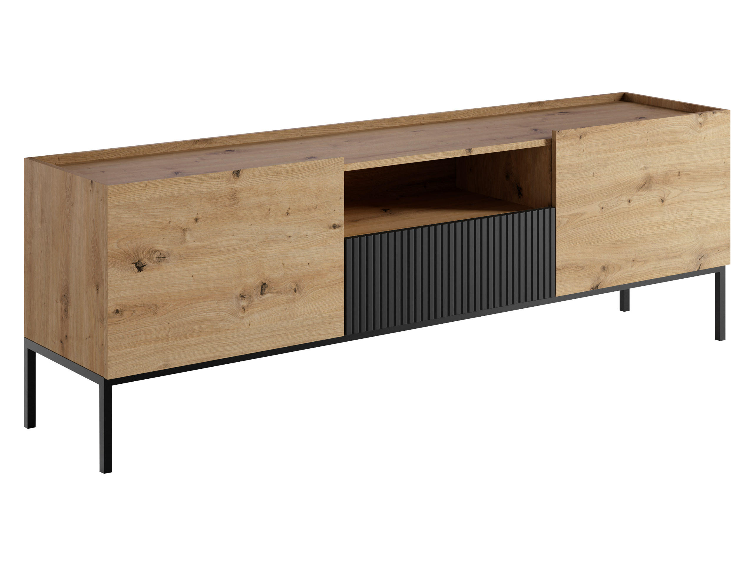 Mirjan24 Tv-Element Eiche Artisan, Schwarz 180x60x42 cm