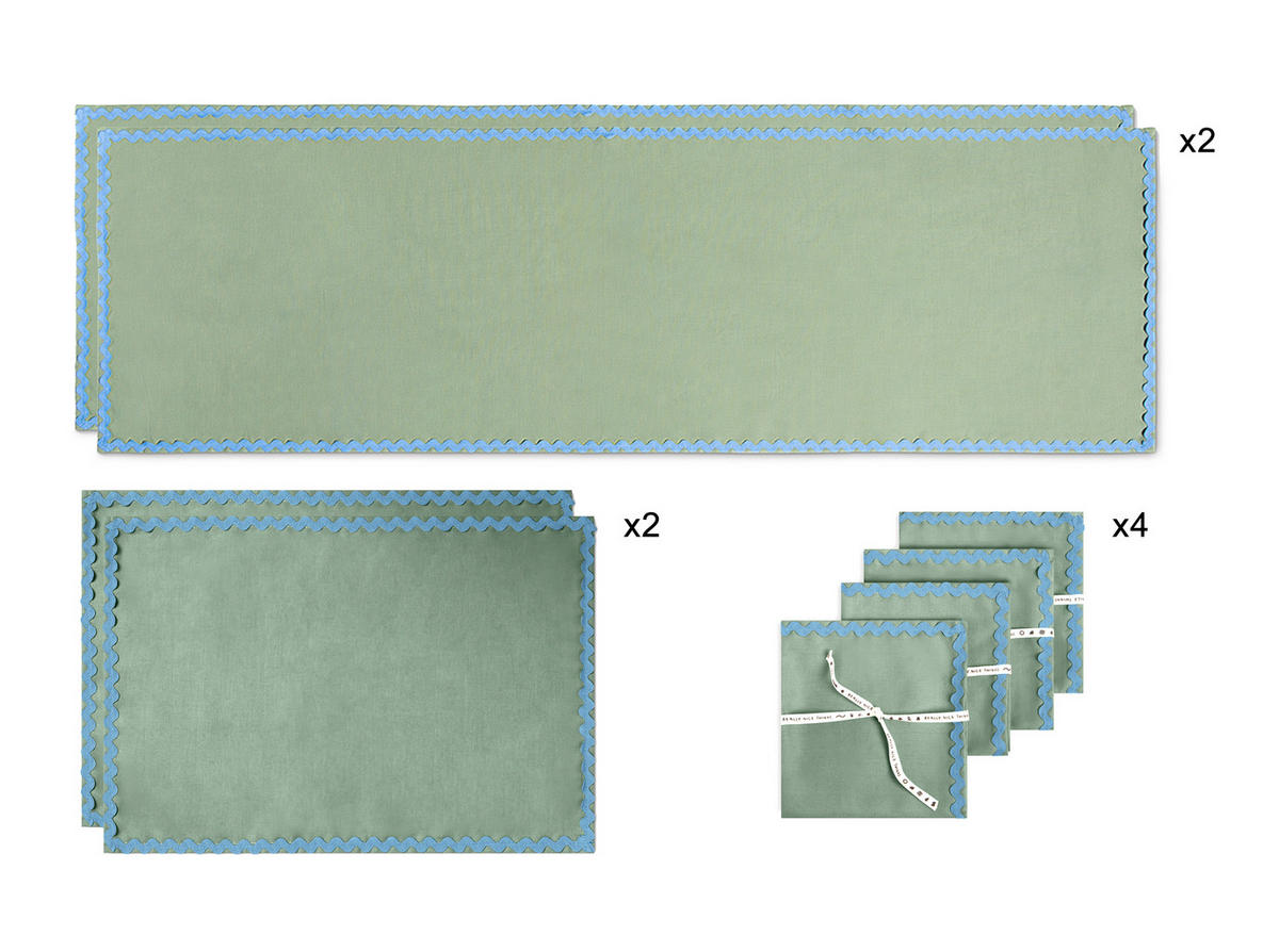 TISCHET 8-teilig, 100% Leinen, türkis und blau SET WAVY - Türkis, Textil (40/130cm) - RNT By Really Nice Things