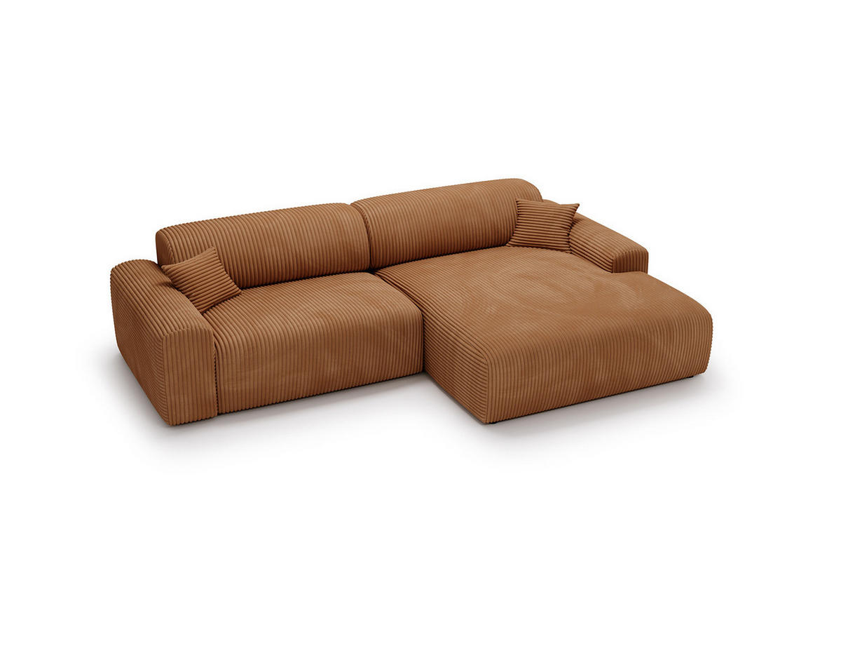 ECKSOFA mit Longchair - Cord - Schwarz/Braun, Kunststoff/Textil (284/178cm) - home24