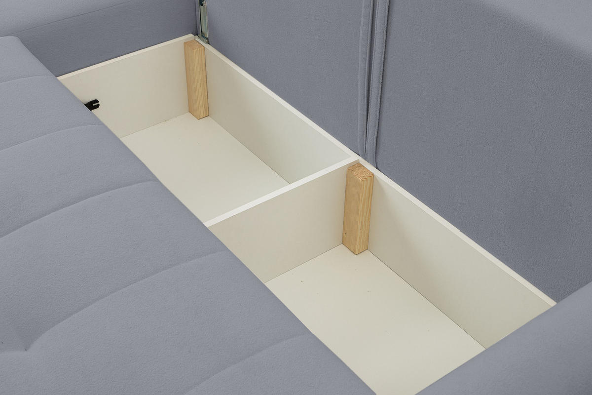 ECKSOFA Primo mit Schlaffunktion und Bettkasten in Cordstoff - Schwarz/Grau, Holz/Holzwerkstoff (245/143cm) - Ravio