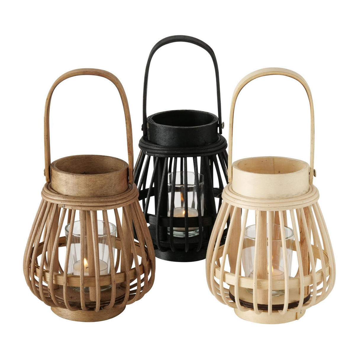 LATERNE Bambus Ilvie - Schwarz, Naturmaterialien (14/16/14cm) - Boltze Home