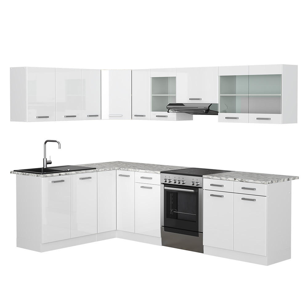 ECKKÜCHE Rick Weiß/Weiß Hochglanz 267 x 167 cm , AP Marmor - Weiß Hochglanz/Weiß, Holzwerkstoff (270/81.6/60cm) - Vicco