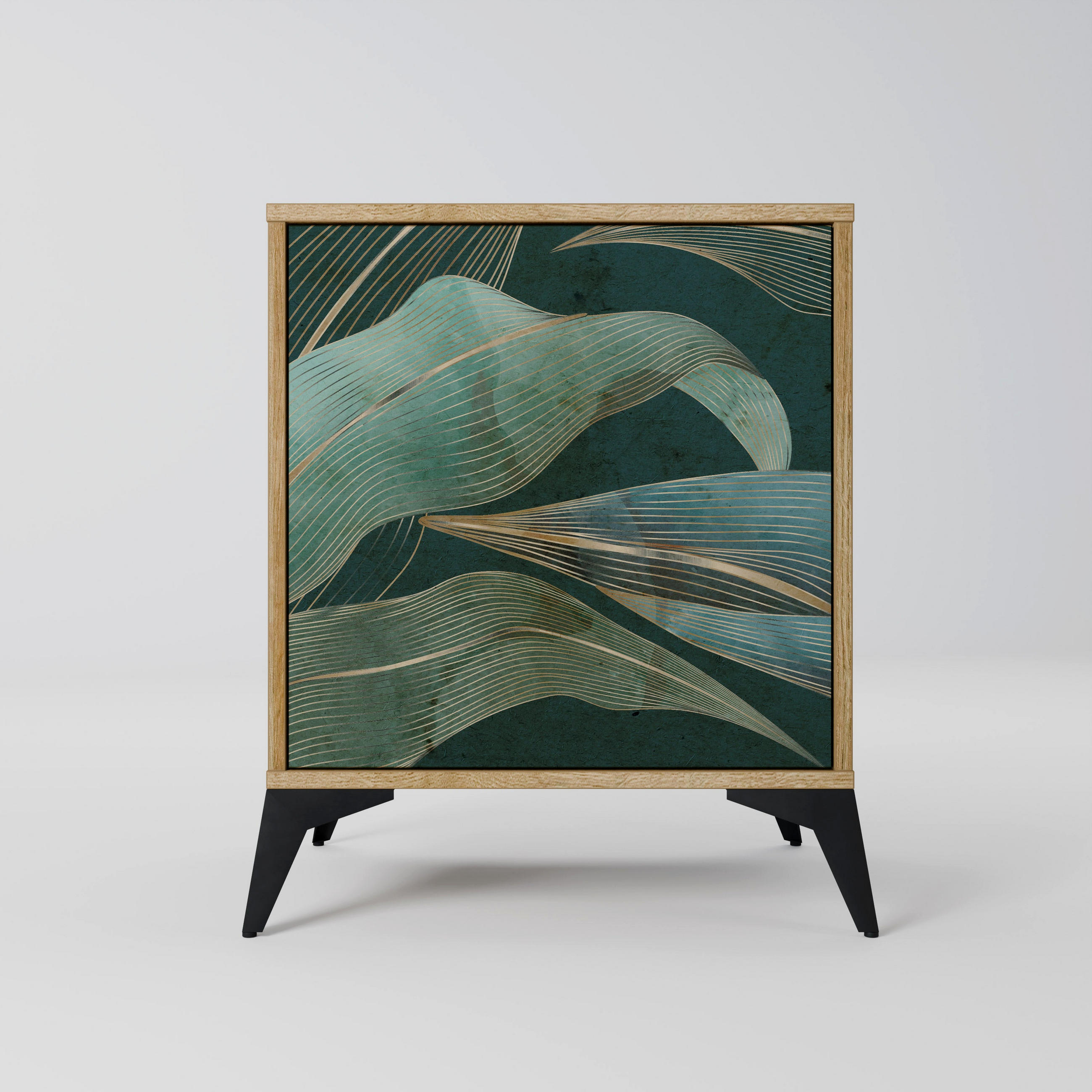 SIDEBOARD ROYAL GREEN, Eichefarben, 57,5x42x70,5 cm, Schwarze Metall-Sternfüße - Eichefarben/Multicolor, Holzwerkstoff/Metall (57.5/70.5/42cm) - SpaceRebels