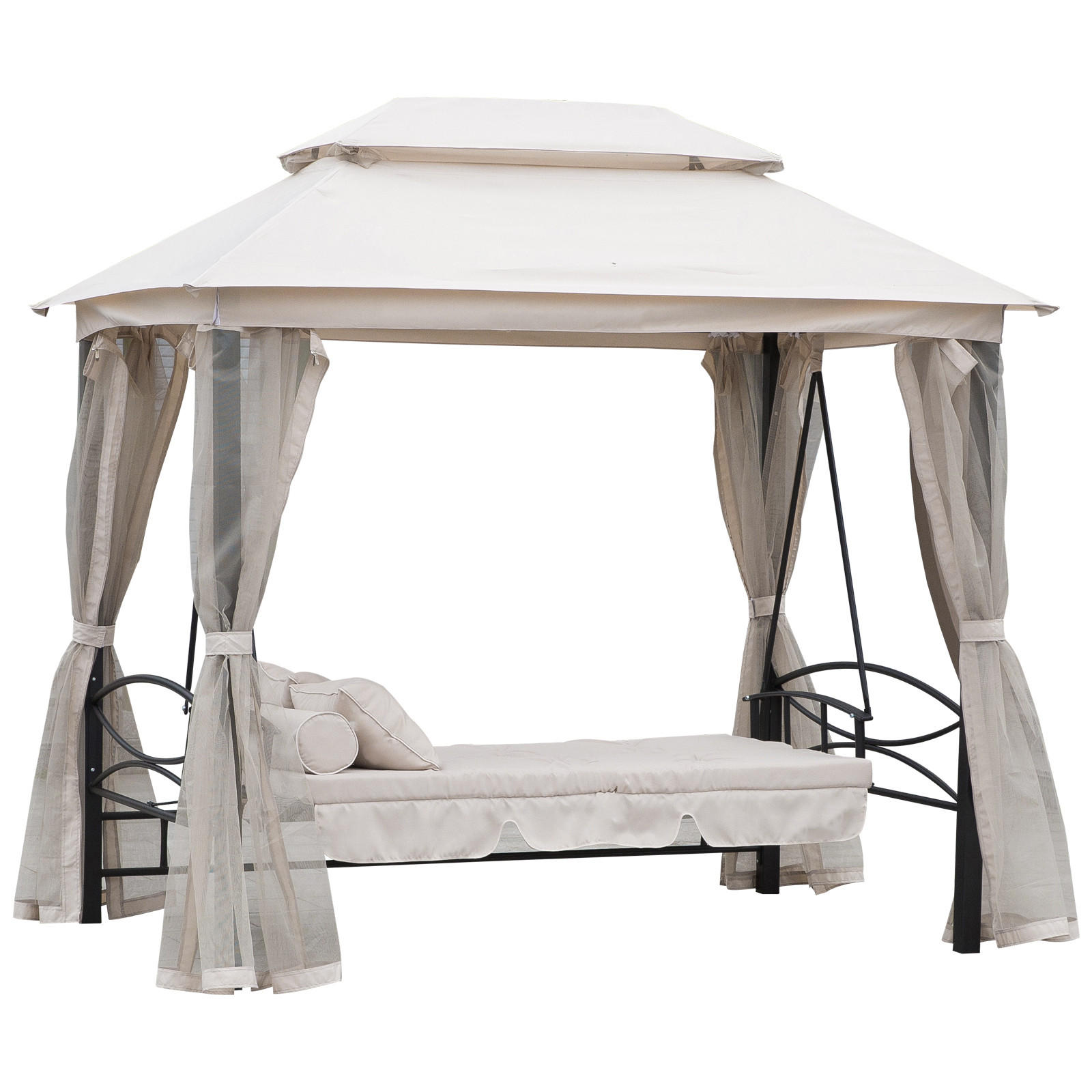 3-SITZER Hollywoodschaukel Gartenschaukel Pavillon Seitenwände Liegefunktion - Beige, Metall (172/248/256cm) - Outsunny