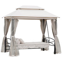 3-SITZER Hollywoodschaukel Gartenschaukel Pavillon Seitenwände Liegefunktion - Beige, Metall (172/248/256cm) - Outsunny