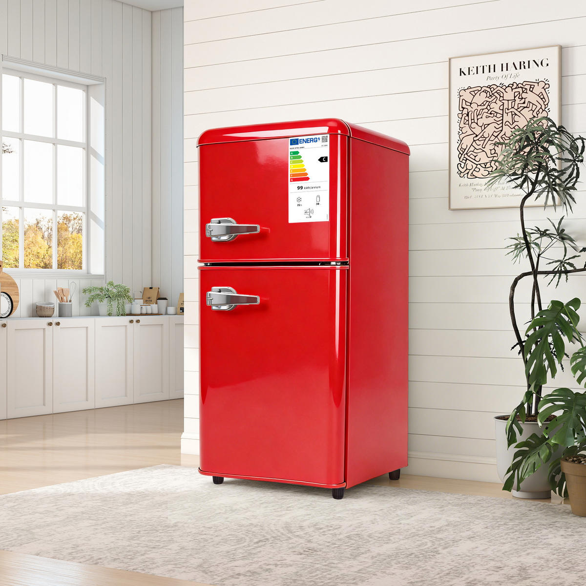 KÜHL-GEFRIER-KOMBINATION 60 l, 22 l Gefriervolumen, Energieeffizienzklasse C, Rot - Rot, Metall (45/89/41cm) - FOHERE