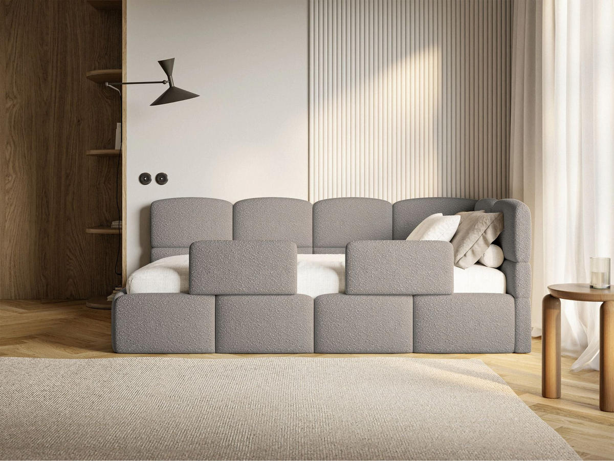 JUGENDBETT Cloudy rechts mit Rausfallschutz Bouclé Grau - Grau, Kunststoff/Textil (90/200cm) - Selsey