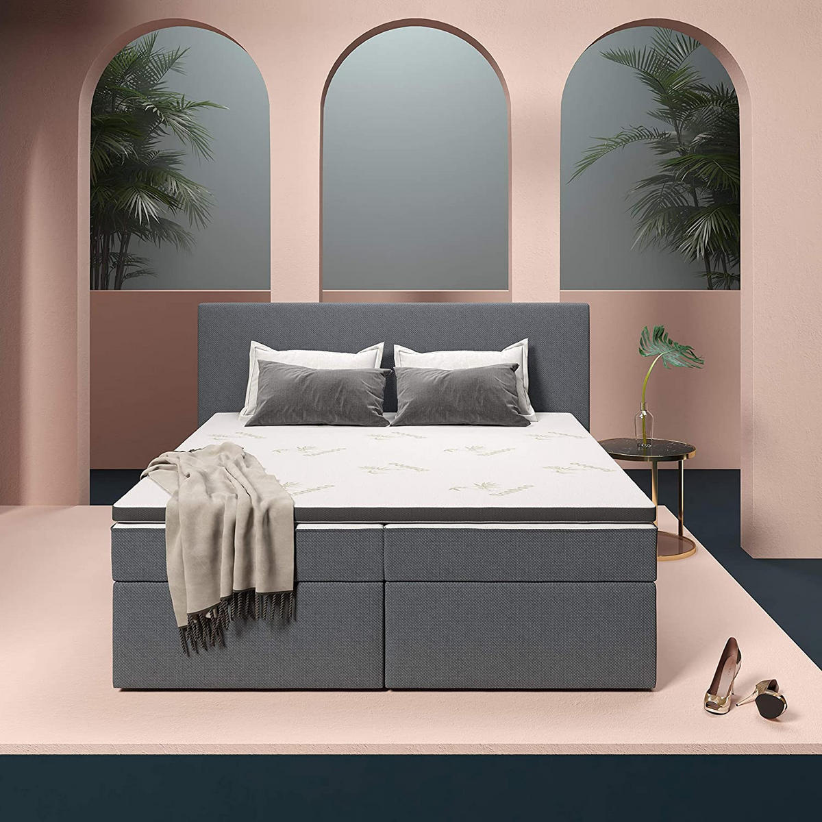 GEL-SCHAUMSTOFF-MATRATZENAUFLAGE - Grau, Textil (90/200cm) - KomfortKissen