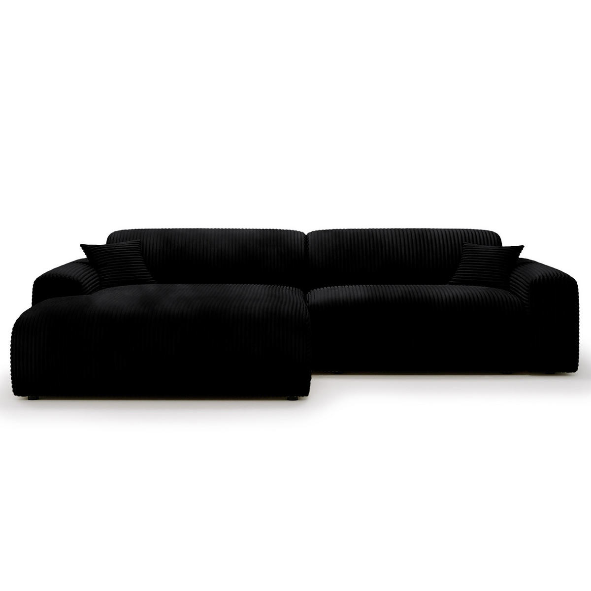 ECKSOFA mit Longchair - Cord - Schwarz, Kunststoff/Textil (284/178cm) - home24