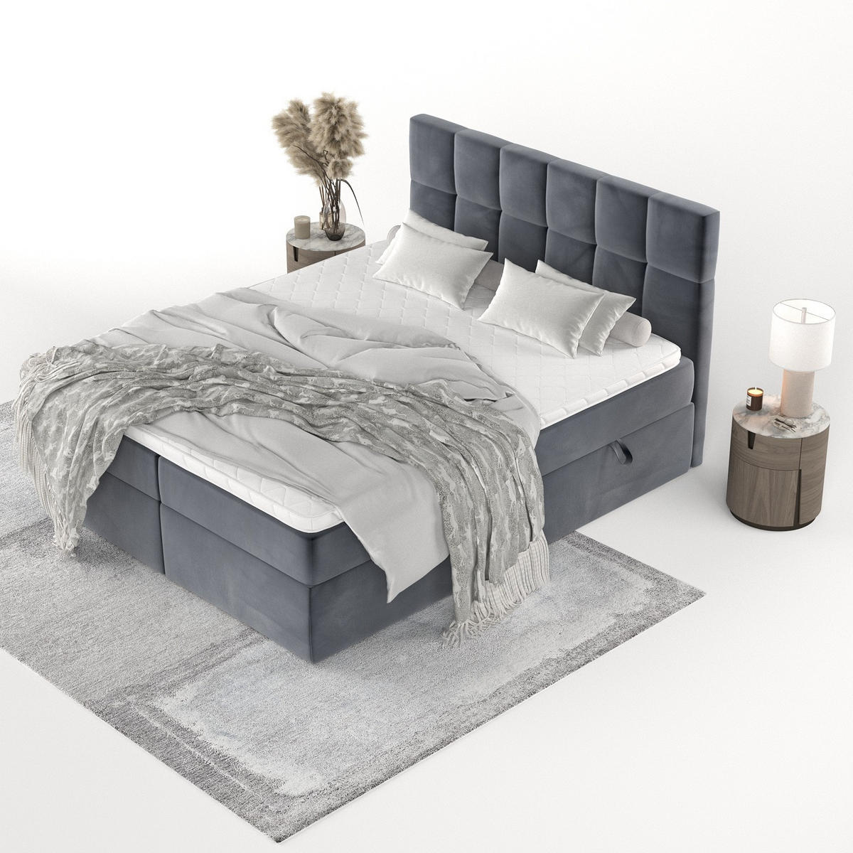 POSTEL BOXSPRING VARENO 180/200 Tmavě šedá - černá/tmavě šedá, kov/dřevo (180/200cm) - AltaBeds