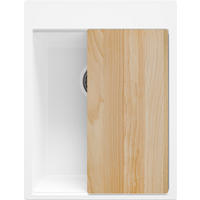 SPÜLBECKEN Oslo, 2-er set Weiß 38/50 cm 1 Becken + Ablauf-Set + Schneidebrett ab 40er Unterschrank - Chromfarben/Beige, Kunststoff (38/20/50cm) - Primagran